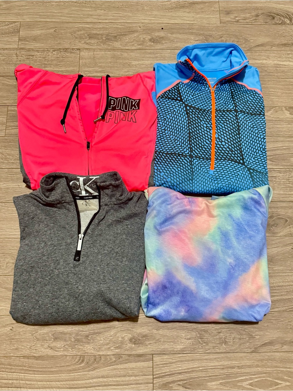 Lot of 4 Women's Pullovers - Pink, Blue, Gray, Tie-Dye